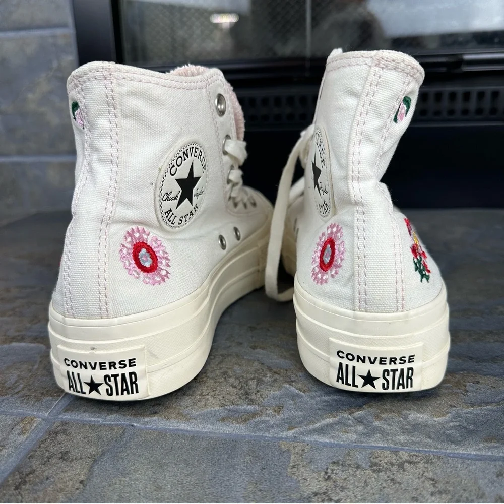 Converse White Platform High-Top Sneakers Festival Floral Embroidery - Picture 4 of 7